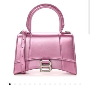 Metallic Shiny Calfskin Hourglass Top Handle Bag XS Pink